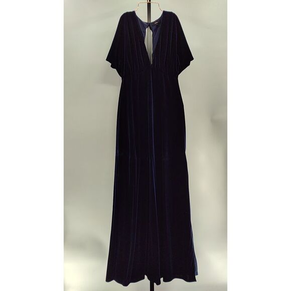 Lulus Women Mystical Charm Velvet Flutter Sleeve Maxi Dress Blue Navy M - Picture 2 of 3
